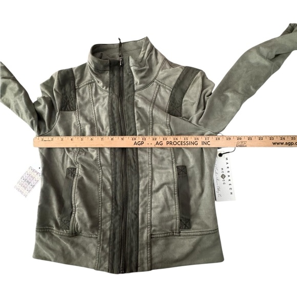 Marrakech Moto Style Olive Utility Jacket Size S Soft Cotton Stretch | NWT L35 - Picture 5 of 11